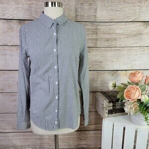 Elodie Button Down Gray White Pinstsripe Blouse‎ Top Large